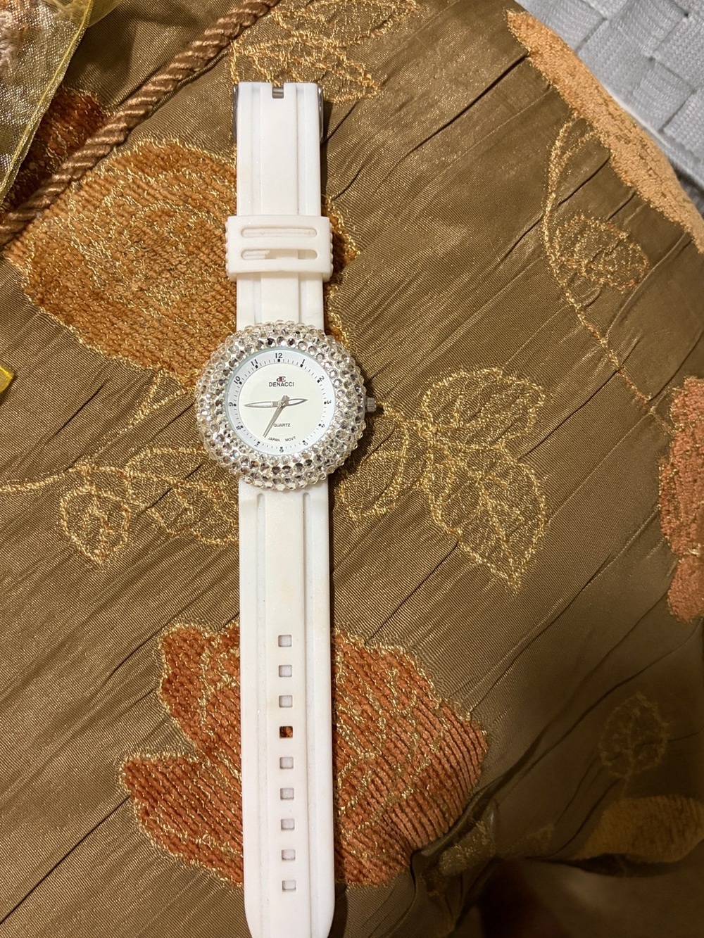 Geneva White Silicone Women's Watch with Crystal-Studded Bezel